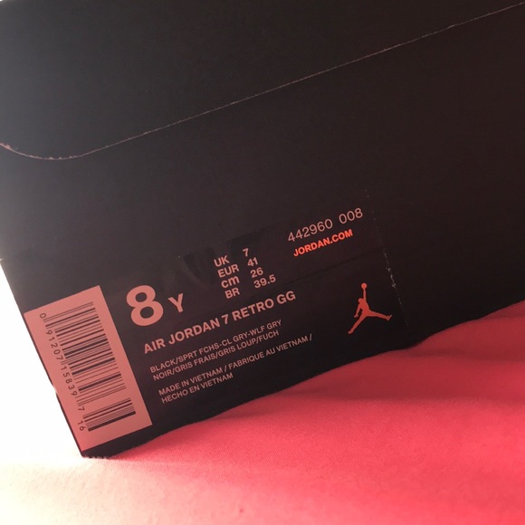 AIR JORDAN 7 RETRO GG PINK/BLACK/GRAY SIZE 8Y - Picture 5 of 6